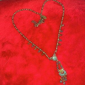 Pretty Jeweled Pave Pastel Green and Blue Beaded Choker Charm Statement Necklace